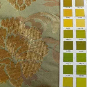 P1190485 100% Silk Lampas Carnation Crewel "sage" Green Gold Brown Reversible Layered