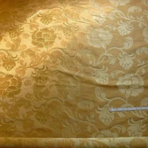 P1190492 100% Silk Lampas Carnation Crewel "flaxen" Tan Gold Reversible Layered