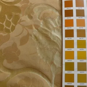 P1190495 100% Silk Lampas Carnation Crewel "flaxen" Tan Gold Reversible Layered