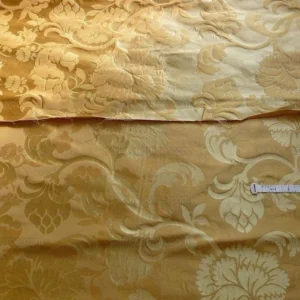 P1190498 100% Silk Lampas Carnation Crewel "flaxen" Tan Gold Reversible Layered