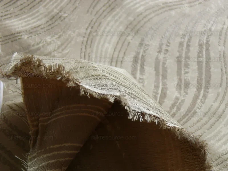 P1190608 by yard 100% Silk Lampas Curvy Modern River "silver" Gold White Art Nouveau