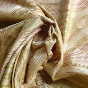 by yard 100% Silk Lampas Curvy Modern River "candy" Pink Beige Green Art Nouveau