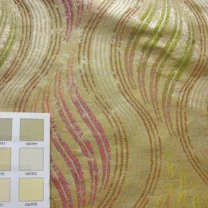 by yard 100% Silk Lampas Curvy Modern River "candy" Pink Beige Green Art Nouveau