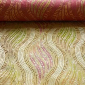 by yard 100% Silk Lampas Curvy Modern River "candy" Pink Beige Green Art Nouveau