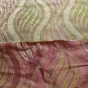 by yard 100% Silk Lampas Curvy Modern River "candy" Pink Beige Green Art Nouveau
