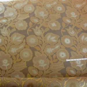 P1190697 100% Silk Lampas Large Art Deco Flower Vine "sepia" Brown