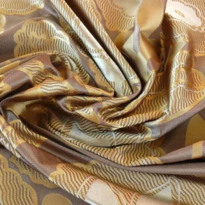 P1190702 100% Silk Lampas Large Art Deco Flower Vine "sepia" Brown