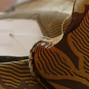 P1190706 100% Silk Lampas Large Art Deco Flower Vine "sepia" Brown