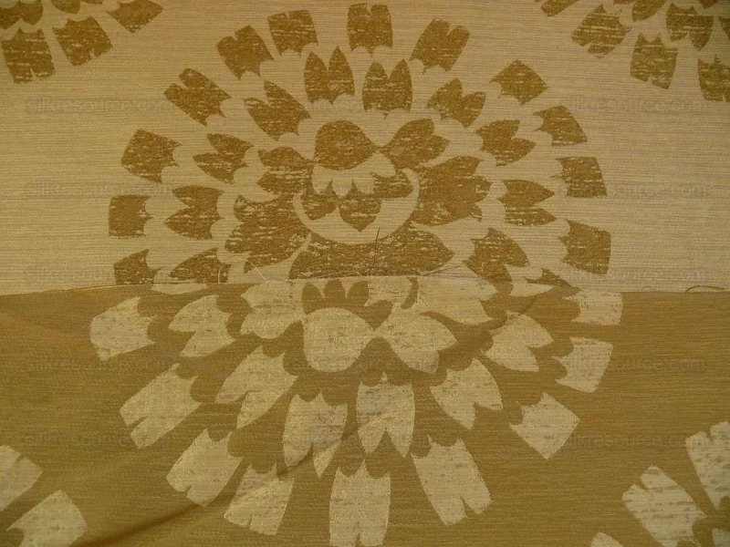 P1190822 100% Silk Damask Large Modern Pinwheel "coin" Brown Gold Green Mid-Century Bty