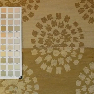 P1190823 100% Silk Damask Large Modern Pinwheel "coin" Brown Gold Green Mid-Century Bty