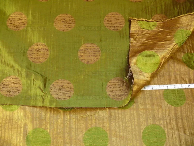 P1190865 by yard 100% Silk Damask Moon In Bamboo "evergreen" Gold Green MSRP USD 285/y