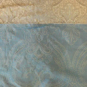 P1190931 by yard Levant 100% Silk Fine Line Damask Lampas Paisley "dusk" Blue Brown Large Medallion Reversible