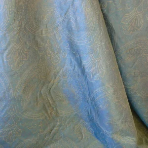 P1190940 by yard Levant 100% Silk Fine Line Damask Lampas Paisley "dusk" Blue Brown Large Medallion Reversible