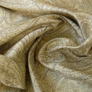 by yard Levant 100% Silk Fine Line Damask Lampas Paisley "crystal" Black Brown Large Medallion Reversible