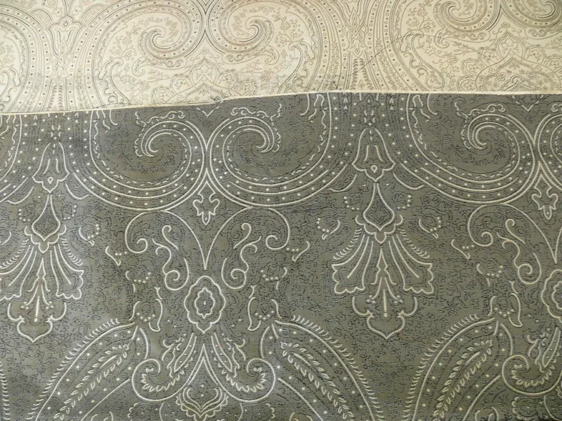 by yard Levant 100% Silk Fine Line Damask Lampas Paisley "crystal" Black Brown Large Medallion Reversible
