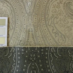 by yard Levant 100% Silk Fine Line Damask Lampas Paisley "crystal" Black Brown Large Medallion Reversible