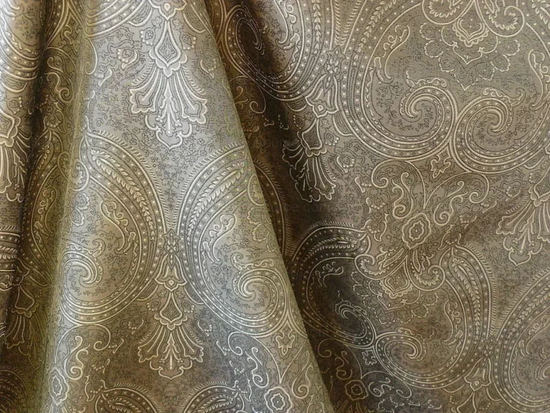by yard Levant 100% Silk Fine Line Damask Lampas Paisley "crystal" Black Brown Large Medallion Reversible