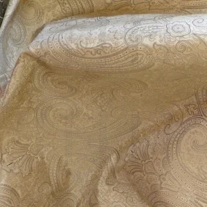 by yard Levant 100% Silk Fine Line Damask Lampas Paisley "crystal" Black Brown Large Medallion Reversible