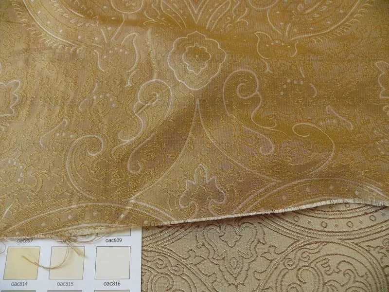 by yard Levant 100% Silk Fine Line Damask Lampas Paisley "linen" Khaki Brown Gold Large Medallion Reversible