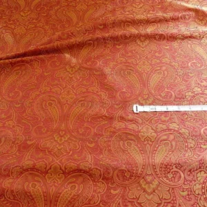 P1220679 100% Silk Lampas Small Jewelled Paisley "scarlet" Red Orange Yellow Pink