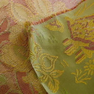 100%silk Lampas Madame Butterfly "flora" Green