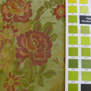 100%silk Lampas Madame Butterfly "flora" Green