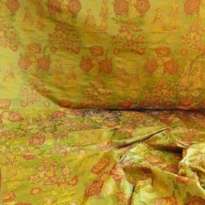 100%silk Lampas Madame Butterfly "flora" Green