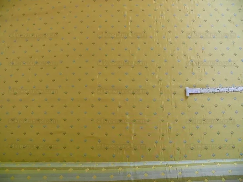 100% Silk Lampas Diamond Dot "aspen" Yellow Blue Green  Stripe Reversible