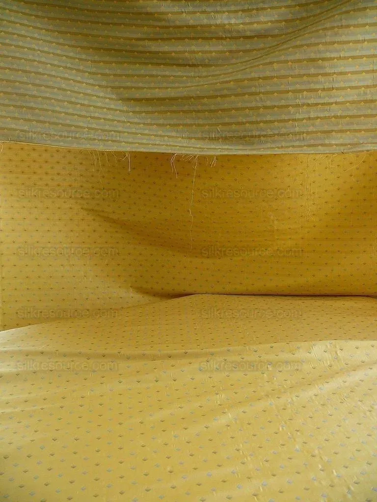 100% Silk Lampas Diamond Dot "aspen" Yellow Blue Green  Stripe Reversible