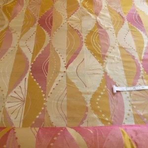 P1230288 100% Silk Lampas Music Note "tulip" Pink Gold Cream Art Deco