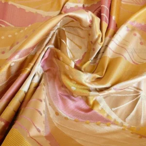 P1230289 100% Silk Lampas Music Note "tulip" Pink Gold Cream Art Deco