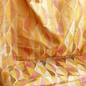 P1230298 100% Silk Lampas Music Note "tulip" Pink Gold Cream Art Deco