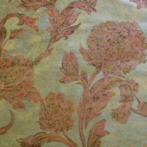 P1230331 100% Silk Lampas Large Peony Paisley "etruscan" Blue Brown Pink MSRP USD 279/y
