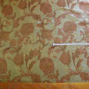 P1230332 100% Silk Lampas Large Peony Paisley "etruscan" Blue Brown Pink MSRP USD 279/y