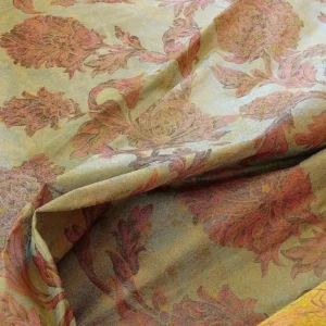 P1230333 100% Silk Lampas Large Peony Paisley "etruscan" Blue Brown Pink MSRP USD 279/y