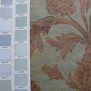 P1230337 100% Silk Lampas Large Peony Paisley "etruscan" Blue Brown Pink MSRP USD 279/y