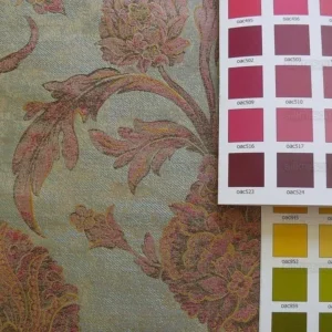 P1230339 100% Silk Lampas Large Peony Paisley "etruscan" Blue Brown Pink MSRP USD 279/y