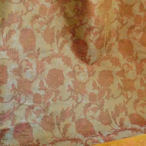 P1230342 100% Silk Lampas Large Peony Paisley "etruscan" Blue Brown Pink MSRP USD 279/y