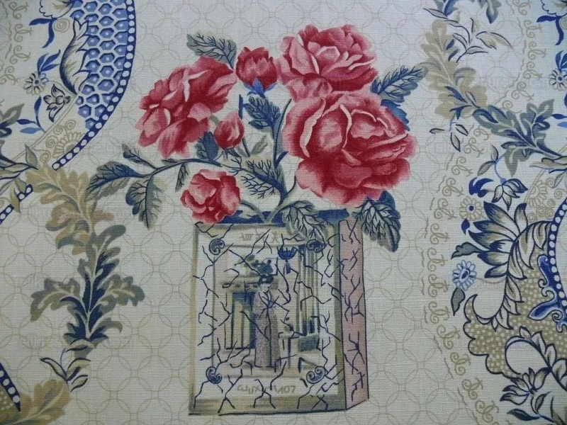 P1230346 Travers Linen Print Asian Pink Peony Blue Porcelain