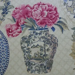 P1230347 Travers Linen Print Asian Pink Peony Blue Porcelain