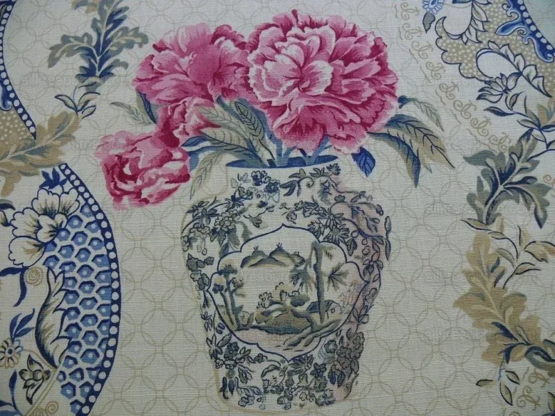 P1230347 Travers Linen Print Asian Pink Peony Blue Porcelain