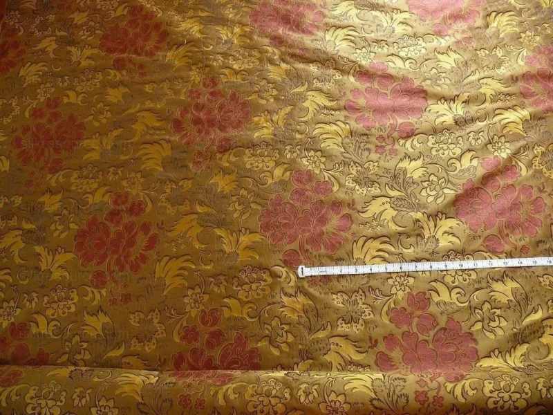 P1230740 By Yd Hiend 100%silk Lampas Peony Bush "rust" Red Gold Yellow 560 Rust