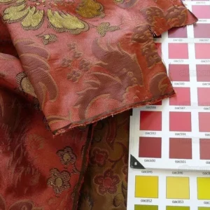 P1230741 By Yd Hiend 100%silk Lampas Peony Bush "rust" Red Gold Yellow 560 Rust