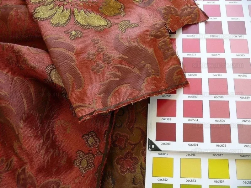 P1230741 By Yd Hiend 100%silk Lampas Peony Bush "rust" Red Gold Yellow 560 Rust