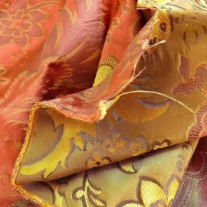 P1230743 By Yd Hiend 100%silk Lampas Peony Bush "rust" Red Gold Yellow 560 Rust