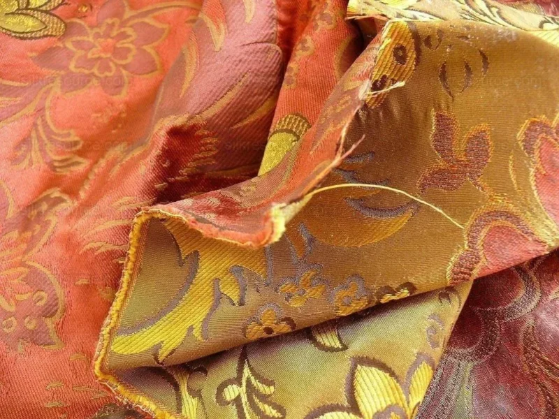 P1230743 By Yd Hiend 100%silk Lampas Peony Bush "rust" Red Gold Yellow 560 Rust