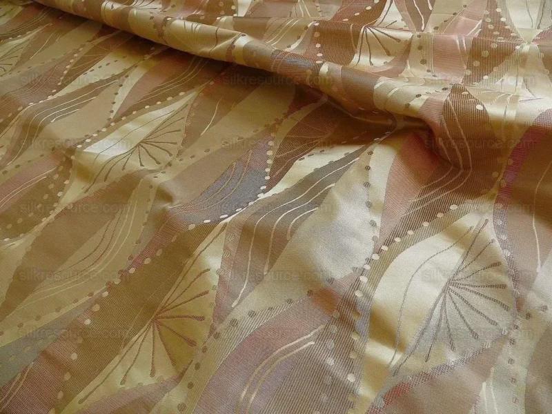 P1230770 100% Silk Lampas Music Note "pink Dust" Ecru Art Deco