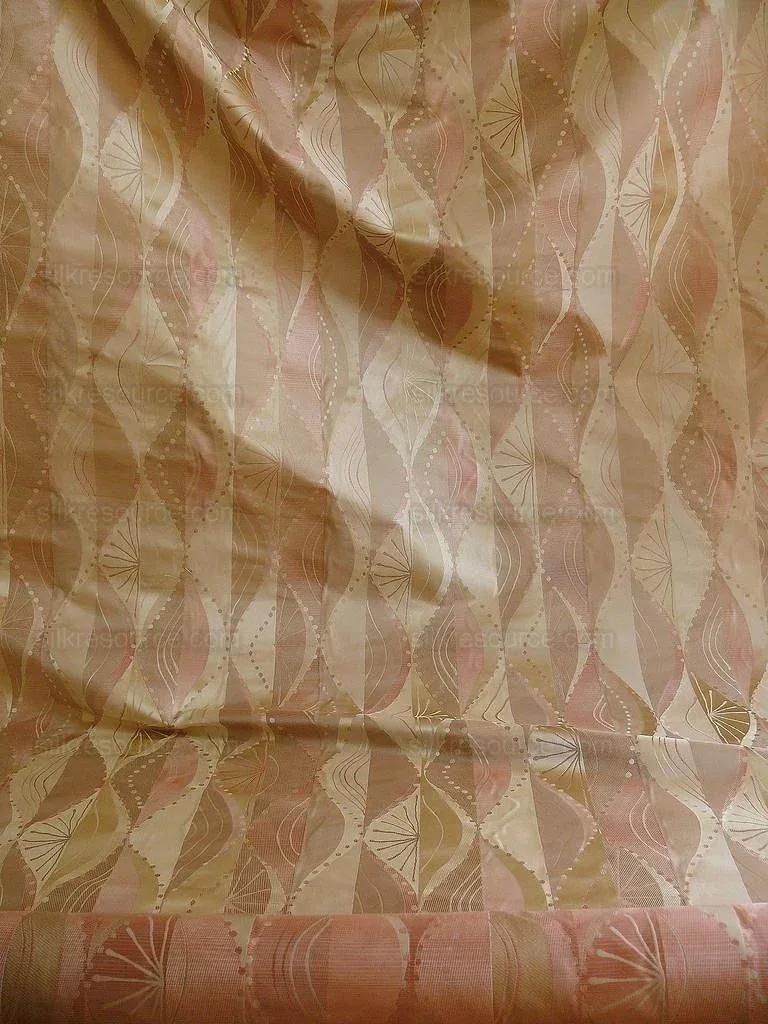 P1230772 100% Silk Lampas Music Note "pink Dust" Ecru Art Deco