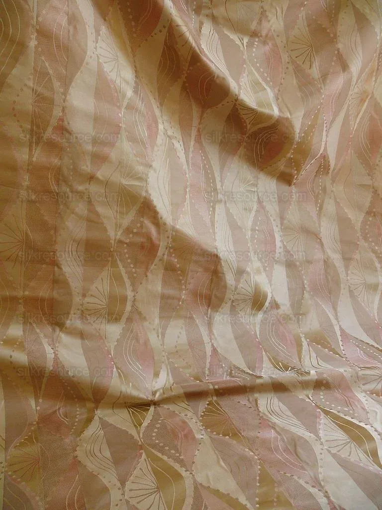 P1230773 100% Silk Lampas Music Note "pink Dust" Ecru Art Deco