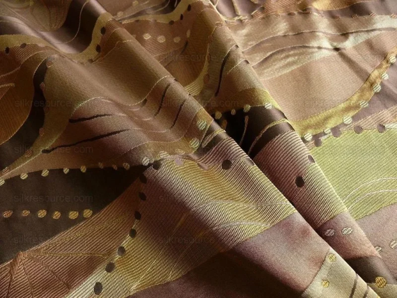 P1230917 100% Silk Lampas Music Note "tortoise" Brown Gold Green Art Deco